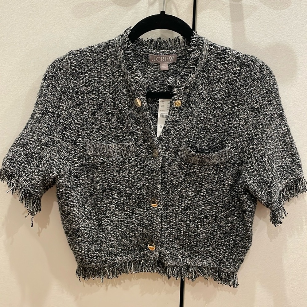 NWT J.CREW Cropped fringe-trim lady jacket Size Small
